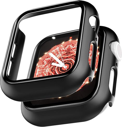 L K 2 Pack Compatible for Apple Watch 44mm SE Series 6 5 4 Case Tempered Glass Screen Protector, Hard PC Protective Case for iWatch 44mm- Black in Saudi Arabia