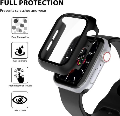 L K 2 Pack Compatible for Apple Watch 44mm SE Series 6 5 4 Case Tempered Glass Screen Protector, Hard PC Protective Case for iWatch 44mm- Black in Saudi Arabia