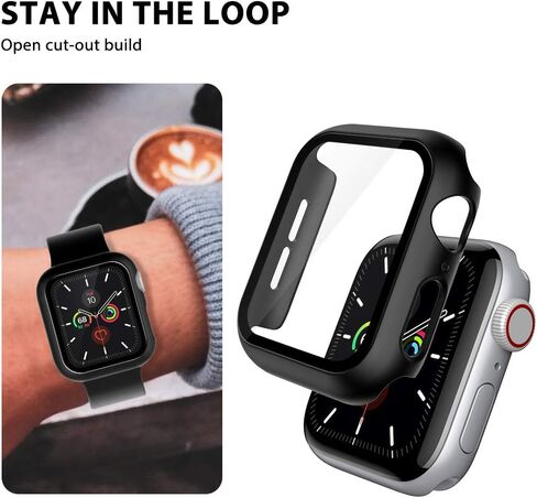 L K 2 Pack Compatible for Apple Watch 44mm SE Series 6 5 4 Case Tempered Glass Screen Protector, Hard PC Protective Case for iWatch 44mm- Black in Saudi Arabia