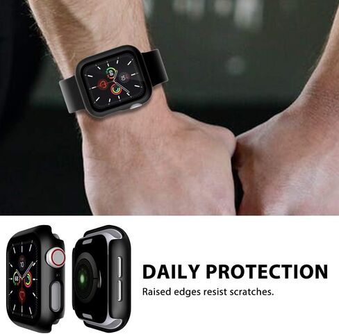 L K 2 Pack Compatible for Apple Watch 44mm SE Series 6 5 4 Case Tempered Glass Screen Protector, Hard PC Protective Case for iWatch 44mm- Black in Saudi Arabia