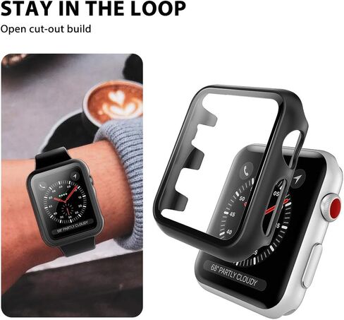 L K 2 Pack Compatible for Apple Watch 44mm SE Series 6 5 4 Case Tempered Glass Screen Protector, Hard PC Protective Case for iWatch 44mm- Black in Kuwait
