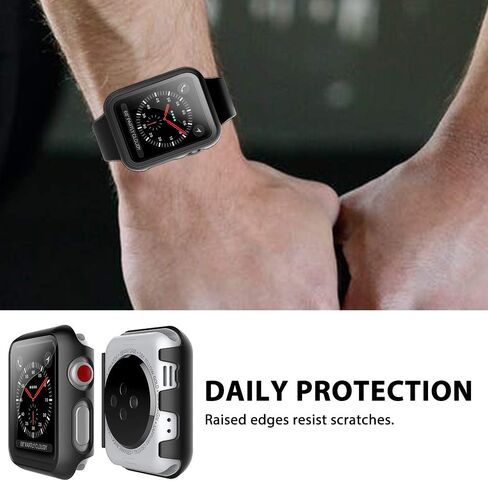 L K 2 Pack Compatible for Apple Watch 44mm SE Series 6 5 4 Case Tempered Glass Screen Protector, Hard PC Protective Case for iWatch 44mm- Black in Kuwait