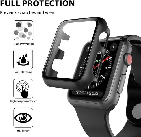 L K 2 Pack Compatible for Apple Watch 44mm SE Series 6 5 4 Case Tempered Glass Screen Protector, Hard PC Protective Case for iWatch 44mm- Black in Kuwait