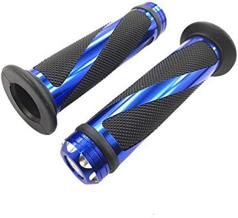 MYK Powersports Grips, Universal fit Aluminum and Soft Rubber Motorcycle Grip Set for 7/8 inches (Left - bar Side 22mm / Right - Throttle Side 25mm) Handlebar, Blue in Saudi Arabia