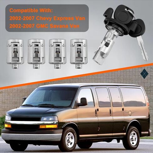 Ignition Switch Lock Cylinder & Four Door Lock Cylinders with 2 Keys | Compatible with 2002-2007 Chevy Express, GMC Savana Van | Replace#: 704600, 706591 in Saudi Arabia