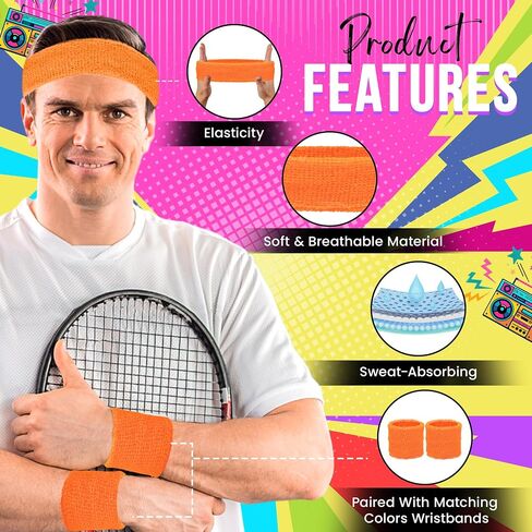 Headband and Wristbands Sweatbands Set - Neon 80s Fun Run Team Building Event Fancy Dress Pride Party Accessories Motivational 1980s Gym Sports Running Gymnastics Tennis… in Saudi Arabia