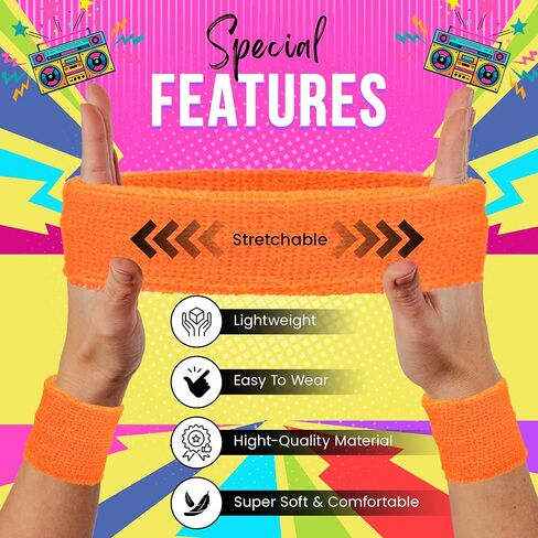Headband and Wristbands Sweatbands Set - Neon 80s Fun Run Team Building Event Fancy Dress Pride Party Accessories Motivational 1980s Gym Sports Running Gymnastics Tennis… in Saudi Arabia