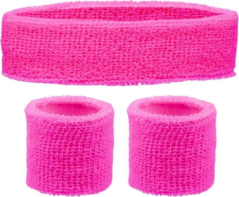 Headband and Wristbands Sweatbands Set - Neon 80s Fun Run Team Building Event Fancy Dress Pride Party Accessories Motivational 1980s Gym Sports Running Gymnastics Tennis… in Saudi Arabia