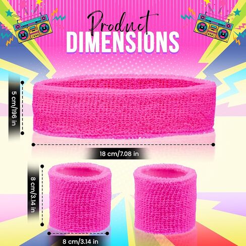 Headband and Wristbands Sweatbands Set - Neon 80s Fun Run Team Building Event Fancy Dress Pride Party Accessories Motivational 1980s Gym Sports Running Gymnastics Tennis… in Saudi Arabia