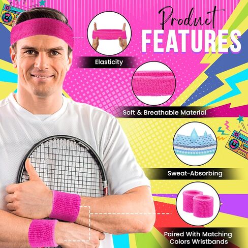 Headband and Wristbands Sweatbands Set - Neon 80s Fun Run Team Building Event Fancy Dress Pride Party Accessories Motivational 1980s Gym Sports Running Gymnastics Tennis… in Saudi Arabia