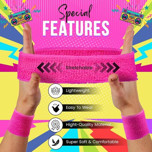 Headband and Wristbands Sweatbands Set - Neon 80s Fun Run Team Building Event Fancy Dress Pride Party Accessories Motivational 1980s Gym Sports Running Gymnastics Tennis… in Saudi Arabia