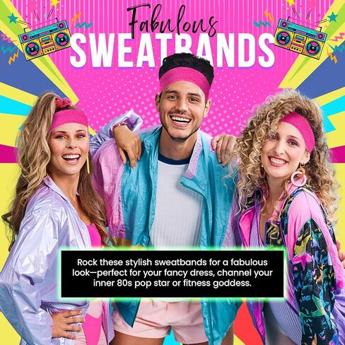 Headband and Wristbands Sweatbands Set - Neon 80s Fun Run Team Building Event Fancy Dress Pride Party Accessories Motivational 1980s Gym Sports Running Gymnastics Tennis… in Saudi Arabia