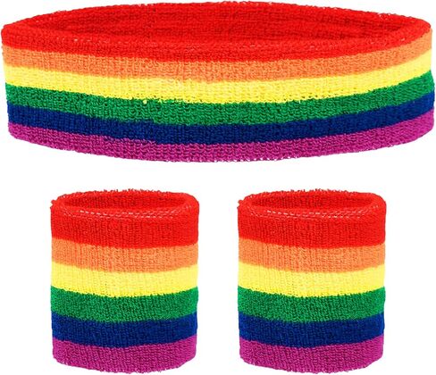 Headband and Wristbands Sweatbands Set - Neon 80s Fun Run Team Building Event Fancy Dress Pride Party Accessories Motivational 1980s Gym Sports Running Gymnastics Tennis… in Saudi Arabia
