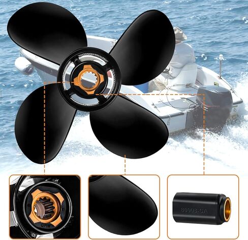 10.38 × 12 ترقية مروحة القارب المصنوعة من الألومنيوم OEM تناسب محركات ميركوري 25-70 حصان، 13 شريحة، 4 شفرات، RH- عزز سرعة القارب الخاص بك! in Kuwait