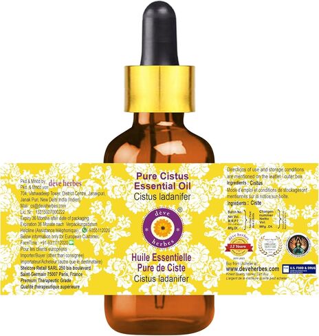 زيت القريضة العطري النقي من ديف هيربس (Cistus ladanifer) مع قطارة زجاجية مقطرة بالبخار 10 مل (0.33 أونصة) in Saudi Arabia