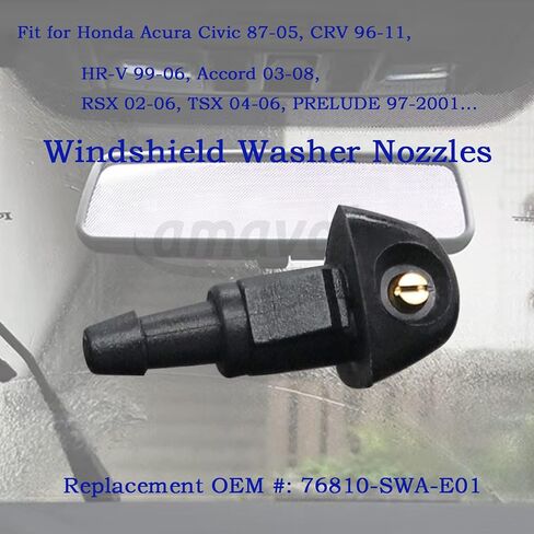فوهة غسيل الزجاج الأمامي ملحق ما بعد البيع مناسب لسيارة Honda Acura Civic 87-05، CRV 96-11، HR-V 99-06، Accord 03-08، RSX 02-06، TSX 04-06، PRELUDE 97-2001... OEM # : 76810-SWA-E01. (2 قطعة) in Saudi Arabia