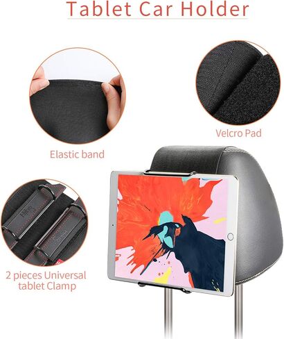 Universal Car Headrest Mount for 7-11" Tablets - Black in Kuwait