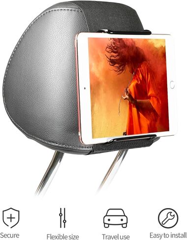 Universal Car Headrest Mount for 7-11" Tablets - Black in Kuwait