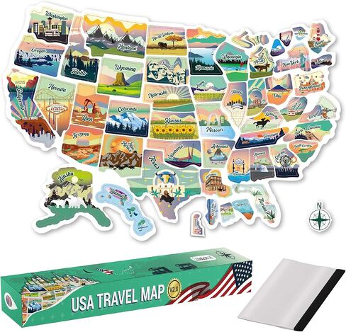 خريطة RV للدول التي تمت زيارتها | الإصدار 2.0 | LATCH.IT 21 × 15 بوصة خريطة RV للولايات المتحدة التي تمت زيارتها | ملصق RV من الفينيل مزدوج الطبقات خريطة الولايات المتحدة | عربة RV خارجية مقاومة للماء ومقاومة للأشعة فوق البنفسجية in Kuwait