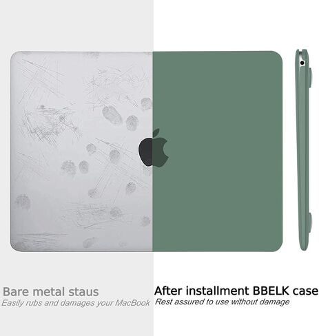 B BELK متوافق مع حافظة MacBook Air 13 بوصة 2022 2021 2020 2019 2018 الإصدار A2337 M1 A2179 A1932 Touch ID، حافظة بلاستيكية صلبة غير لامعة + غطاء لوحة مفاتيح + واقي شاشة شبكية العين، أخضر منتصف الليل in Kuwait