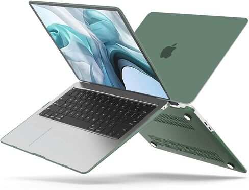 B BELK متوافق مع حافظة MacBook Air 13 بوصة 2022 2021 2020 2019 2018 الإصدار A2337 M1 A2179 A1932 Touch ID، حافظة بلاستيكية صلبة غير لامعة + غطاء لوحة مفاتيح + واقي شاشة شبكية العين، أخضر منتصف الليل in Kuwait