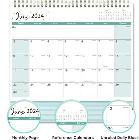 2024 Desk Calendar - Jan. 2024 - Dec. 2024, Desk Calendar 2024 Standing Flip, 9.8" x 8.3", 2024 Desktop Calendar with Thick Paper, Memo Pages + Twin-Wire Binding + Unruled Blocks - Green Pinstripe in Kuwait