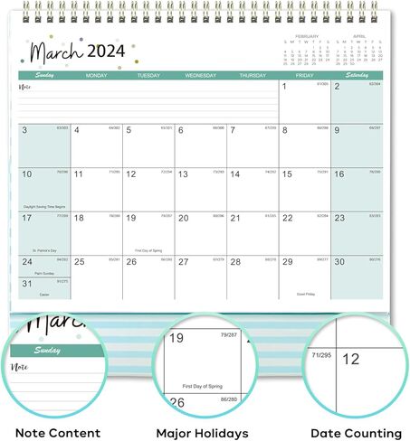 2024 Desk Calendar - Jan. 2024 - Dec. 2024, Desk Calendar 2024 Standing Flip, 9.8" x 8.3", 2024 Desktop Calendar with Thick Paper, Memo Pages + Twin-Wire Binding + Unruled Blocks - Green Pinstripe in Kuwait