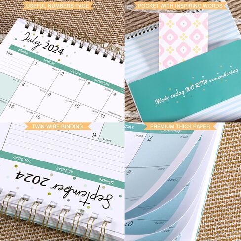 2024 Desk Calendar - Jan. 2024 - Dec. 2024, Desk Calendar 2024 Standing Flip, 9.8" x 8.3", 2024 Desktop Calendar with Thick Paper, Memo Pages + Twin-Wire Binding + Unruled Blocks - Green Pinstripe in Kuwait