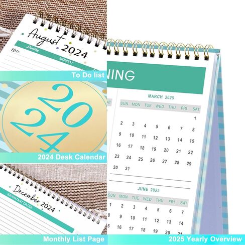2024 Desk Calendar - Jan. 2024 - Dec. 2024, Desk Calendar 2024 Standing Flip, 9.8" x 8.3", 2024 Desktop Calendar with Thick Paper, Memo Pages + Twin-Wire Binding + Unruled Blocks - Green Pinstripe in Kuwait