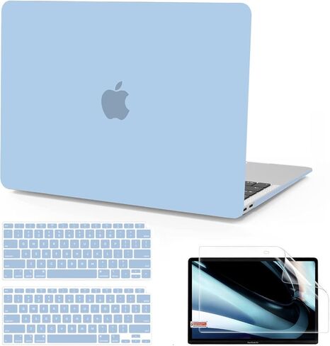 B BELK متوافق مع حافظة MacBook Air 13 بوصة 2022 2021 2020 2019 2018 الإصدار A2337 M1 A2179 A1932 Touch ID، حافظة بلاستيكية صلبة غير لامعة + غطاء لوحة مفاتيح + واقي شاشة شبكية العين، أخضر منتصف الليل in Kuwait
