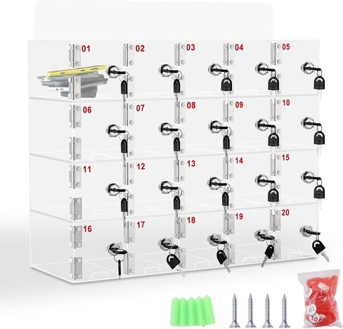Cell Phone Locker Box Clear Cell Phone Lock Box 20 Slots Wall-Mounted Cell Phone Storage Cabinet with Keys for Office School in Saudi Arabia