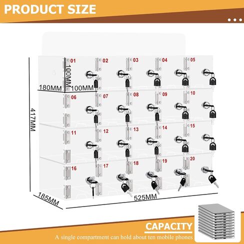 Cell Phone Locker Box Clear Cell Phone Lock Box 20 Slots Wall-Mounted Cell Phone Storage Cabinet with Keys for Office School in Saudi Arabia