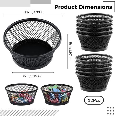 12 قطعة من حامل مشبك الورق، موزع مشبك شبكي معدني، حاوية مشبك ورق أسود، لوازم تنظيم مكتب الطاولة للمنزل والمكتب والمدرسة in Kuwait