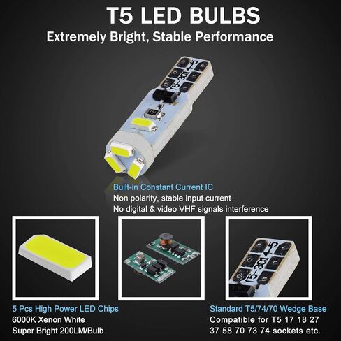 10X T5 LED لمبات زينون بيضاء في Canbus خالية من الأخطاء 3014 شرائح إسفين 74 2721 37 PC74 لمبات LED للسيارة الداخلية مقياس العنقودية لوحة أجهزة القياس مؤشرات لوحة سبيدو AC in Saudi Arabia