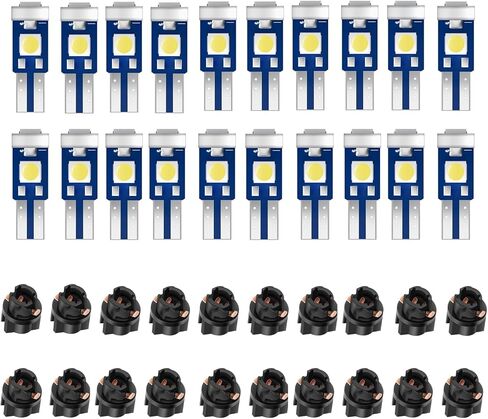 20 قطعة من مصابيح T5 LED للوحة قيادة السيارة، أبيض ساطع للغاية 74 37 2721 PC74 بديل مع مقبس قفل ملتوي، لمؤشر قياس لوحة لوحة أجهزة القياس للباب الداخلي in Saudi Arabia