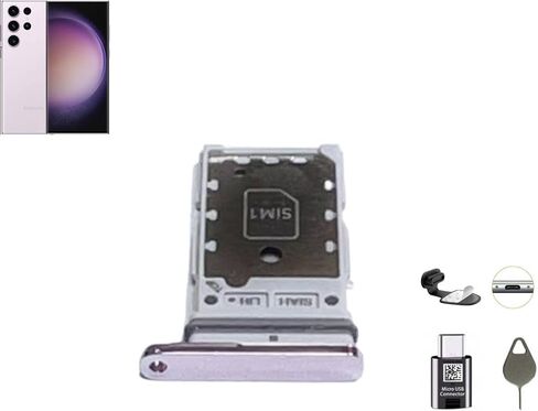 قطع غيار فتحة حامل صينية بطاقة SIM مزدوجة لهاتف Galaxy S23 Ultra لهاتف Samsung Galaxy S23 Ultra 5G + مقابس مضادة للغبار من النوع C + دبوس إخراج (أسود فانتوم) in Saudi Arabia