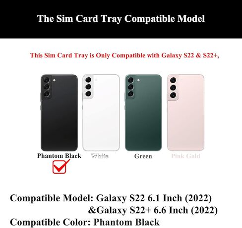 عبوتان من حامل صينية بطاقات Sim (إصدار شريحة واحدة) بديل لهاتف Samsung Galaxy S22 وS22 Plus مع دبوس إخراج (أسود فانتوم) in Kuwait