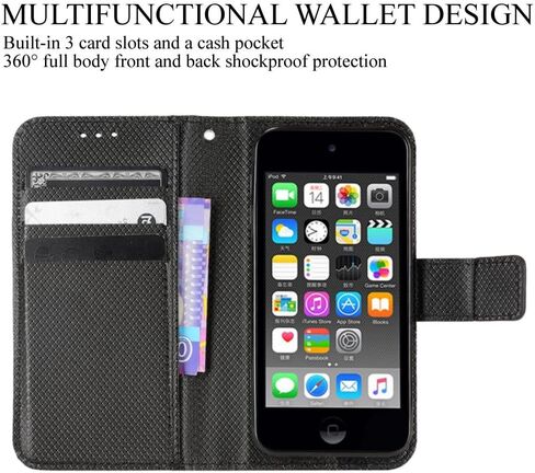 حافظة iPod Touch 7، حافظة هاتف مصنوعة من جلد البولي يوريثان الفاخر، حافظة هاتف مقاومة للصدمات مع [مسند] [فتحات للبطاقات] [إغلاق مغناطيسي] لجهاز Apple iPod Touch الجيل السابع 2019 (أرجواني) in Saudi Arabia