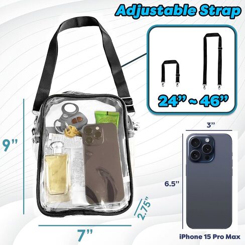 INNOVATIVE HAUS Clear Crossbody Bag with Front Pocket - Stadium Approved Transparent Purse for Concerts, Sports Events, Festivals - Water-Resistant PVC, Adjustable Strap in Kuwait