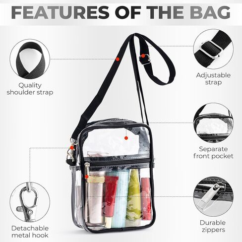 INNOVATIVE HAUS Clear Crossbody Bag with Front Pocket - Stadium Approved Transparent Purse for Concerts, Sports Events, Festivals - Water-Resistant PVC, Adjustable Strap in Kuwait