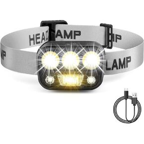 Headlamp Rechargeable - High Performance LED Headlights Flashlight, Waterproof, Press and Inductive Switches, 6 Modes and 45° Adjustable, Flashlight Lightweight Headlamp for Camping Running Fishing