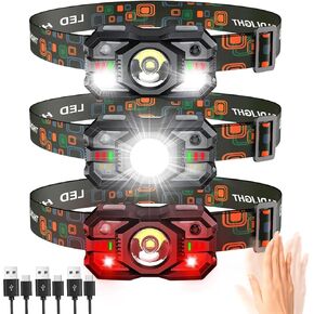Rechargeable Headlamp Flashlight 3-Pack, 2000 Lumen Super Bright LED Headlight with Red Light, Motion Sensor for Adults Kid, Waterproof Lightweight Head Lamp for Outdoor Camping Running Hiking Fishing in Kuwait