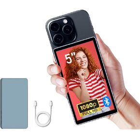 CP5 Lite 5" 1080P Selfie Monitor for iPhone/Android, 50M Wireless Range Vlog Camera Screen with Magnetic Gray Case, One-Click Connection & Rear Camera Mirror