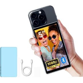 CP5 Lite 5" 1080P Selfie Monitor Screen for iPhone Andriod, Phone Vlog Back Rear Camera Mirror, One Click Connection 50M Range, with Magnetic Blue Case