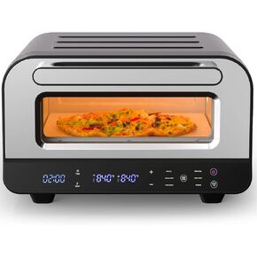 Upgrade Pizza Oven Indoor - Heats Up to 840℉, 1700W Versatile Electric Pizza Oven Countertop, 6 Touchscreen Presets, Stainless Steel Pizza Cooker, Pizza Stone and Peel Included