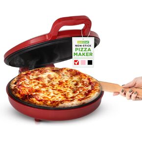 NutriChef Countertop Pizza Maker | 1500W Non-Stick Electric Pizza Cooker | Make 12" Personal Pizzas, Eggs, Toast & More | Cool-Touch Handles, Compact & Space-Saving | Temp Range 175-400°F | Red