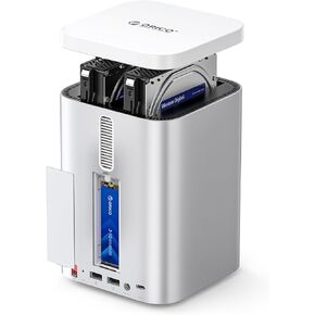 ORICO MiniTower 2 Bay RAID Enclosure Compatible NVMe SSD 10Gbps with Expansion Hub Docking Station for Mac Mini M4 Max Up to 56TB-M435