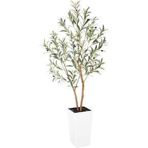 7ft Faux Olive Tree with Multiple Real Wood Trunks & Tall Decorative Planter, 84in Artificial Olive Trees Indoor with Realistic Leaves & Fruits for Indoor Outdoor Home Office Store Decor.