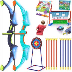 2 Pack Bow and Arrow Set for Kids, Light Up Archery Set, 2-in-1 Moving Kick Toss Games for Kids Ages 3-12