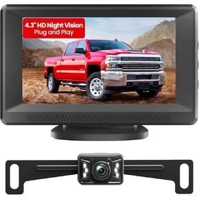 Back Up Camera for Cars Easy Setup Plug & Play: 4.3'' Backup Camera with Stable Signal & No Delay, HD Color Night Vision & IP69K Waterproof Reverse Camera with Monitor for Truck SUV Van Trailer YL43
